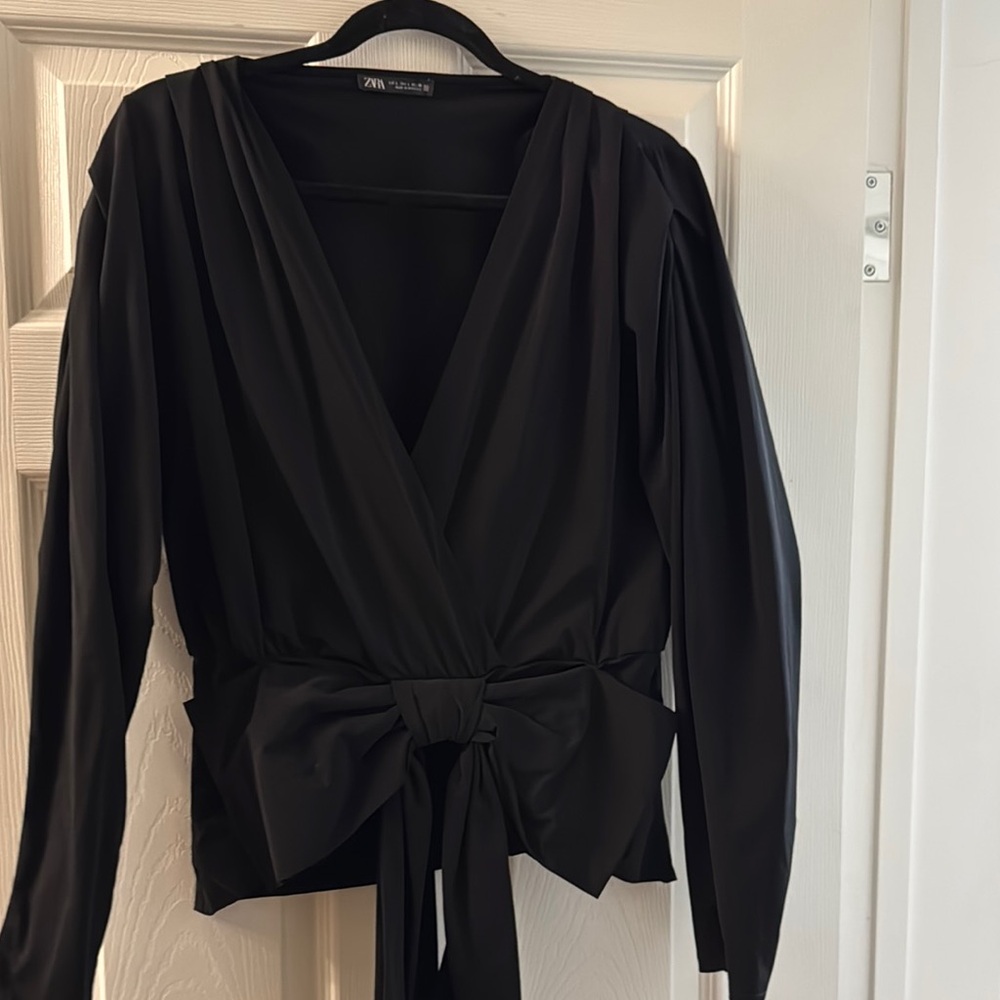Zara Black Wrap Top with Bow